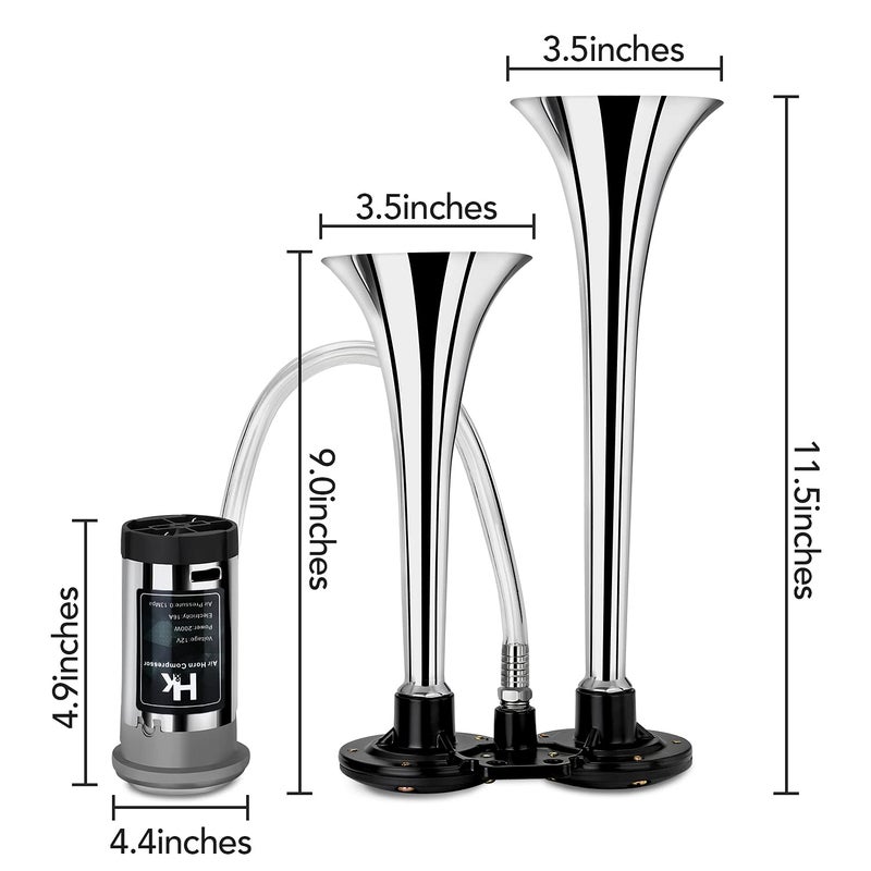 HK ضاغط هواء بديل HK، مضخة هواء 12 فولت 150 ديسيبل للقرن، مجموعة ضاغط القرن عالية الصوت للسيارات، بوق واحد مطلي بالزنك للسيارات والشاحنات والحافلات والقطارات والقوارب - فضي - Image 3